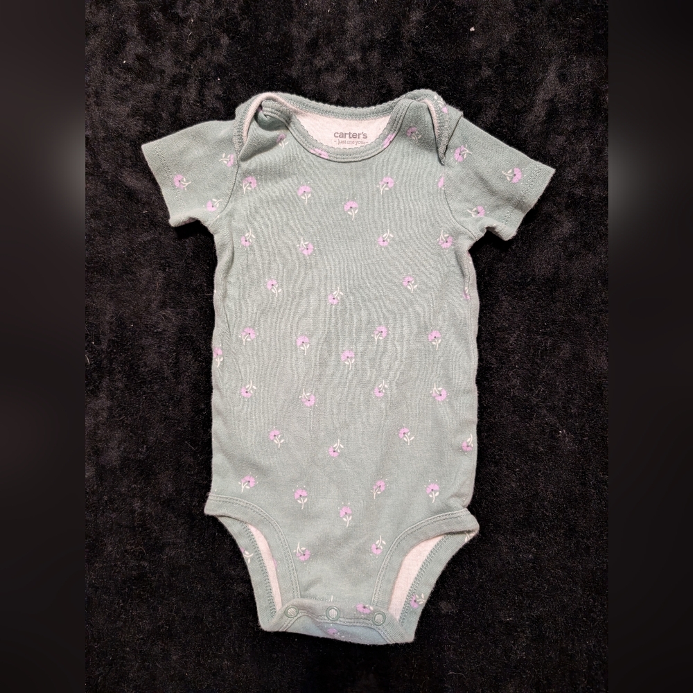 8 for $12 / Carter's Mint Green Bodysuit with Pink Floral Design
